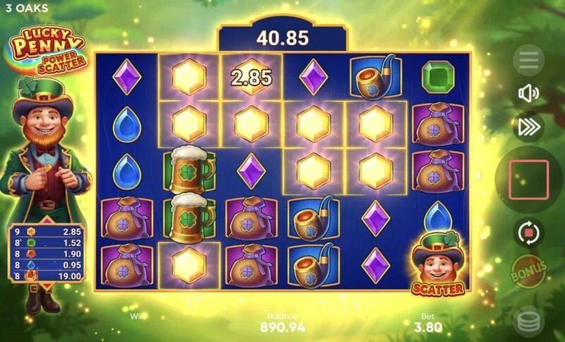 Lucky Penny Power Scatter - gioco base con cadute a cascata e moltiplicatore cumulativo