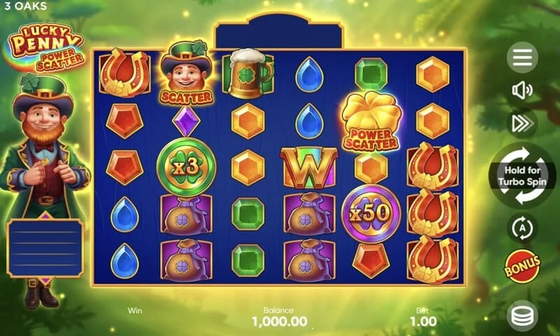 Lucky Penny Power Scatter - Il simbolo Power Scatter con una moneta d'oro e illuminazione